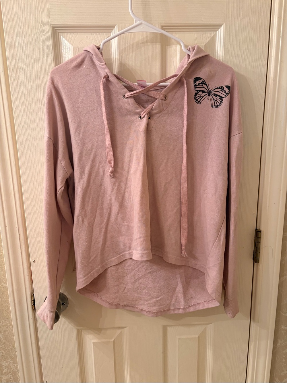No Boundaries Dusty Pink Lace-Up Hooded Top
